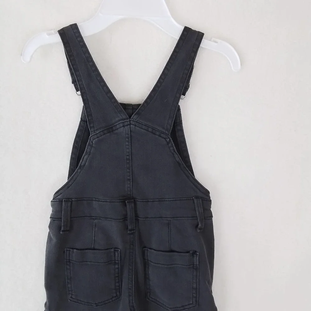 OshKosh Girls Overalls 4 Black Faded Cropped Denim Overall Jeans Relaxed Fit‎
